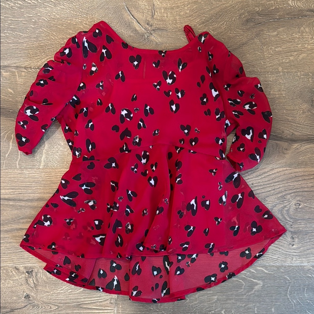 Art Class Red Heart Print Kids Blouse